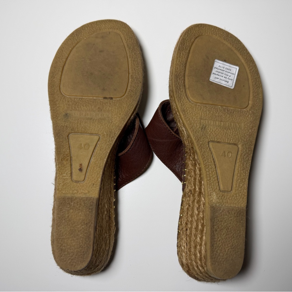 Burberry Nova Check Brown Leather Espadrille Thong Wedge Sandals Size EU 40 - Picture 11 of 12